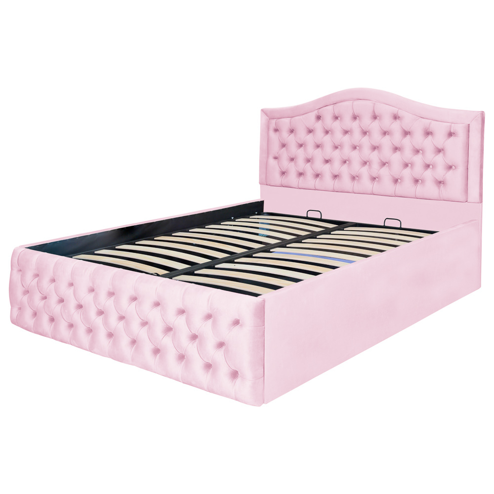 Pat dublu tapitat model Arizona 160/200 cm culoare roz cu somiera metalica rabatabila si spatiu de depozitare [5]