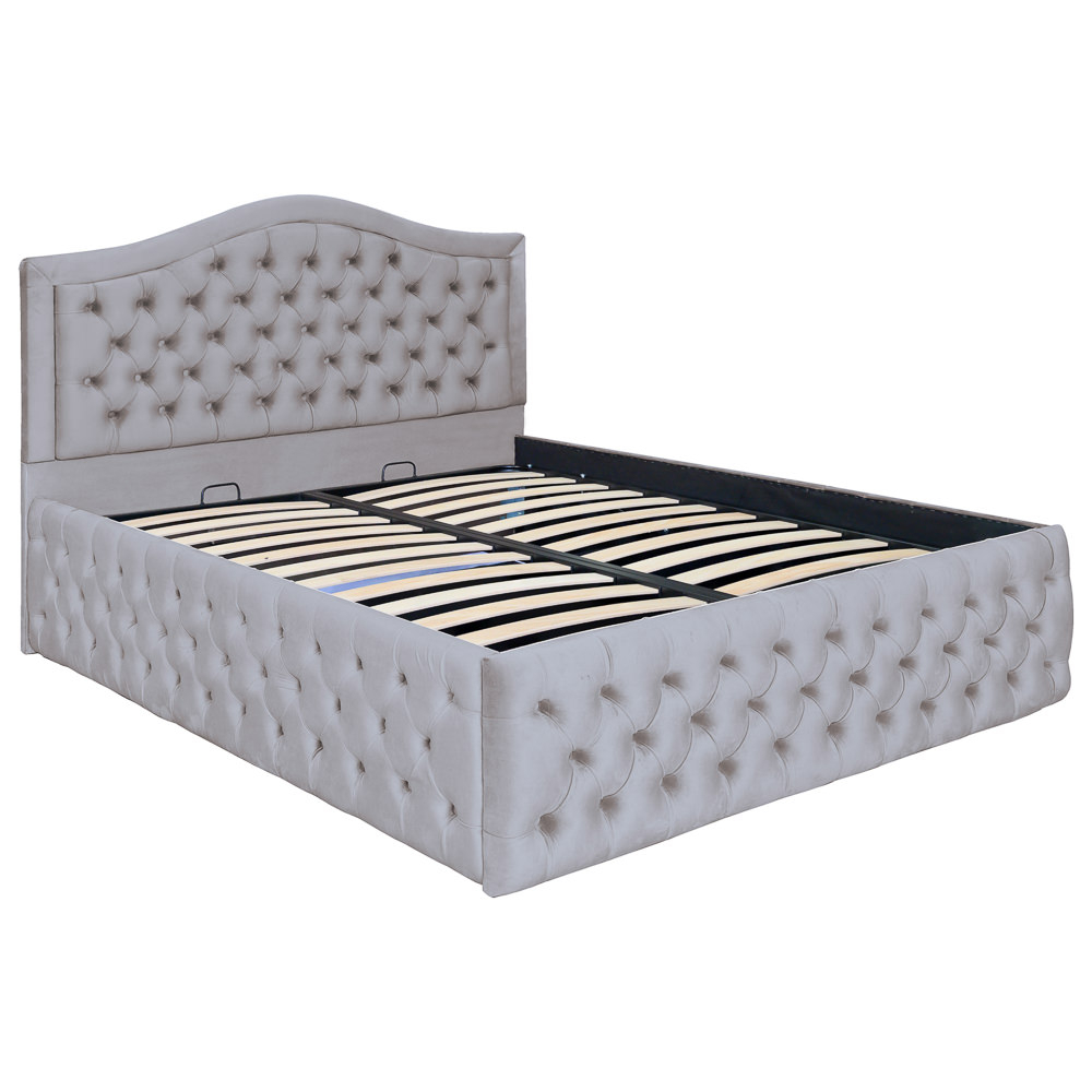 Pat dublu tapitat model Arizona Deluxe 160/200 cm culoare gri deschis cu somiera metalica rabatabila si spatiu de depozitare [1]