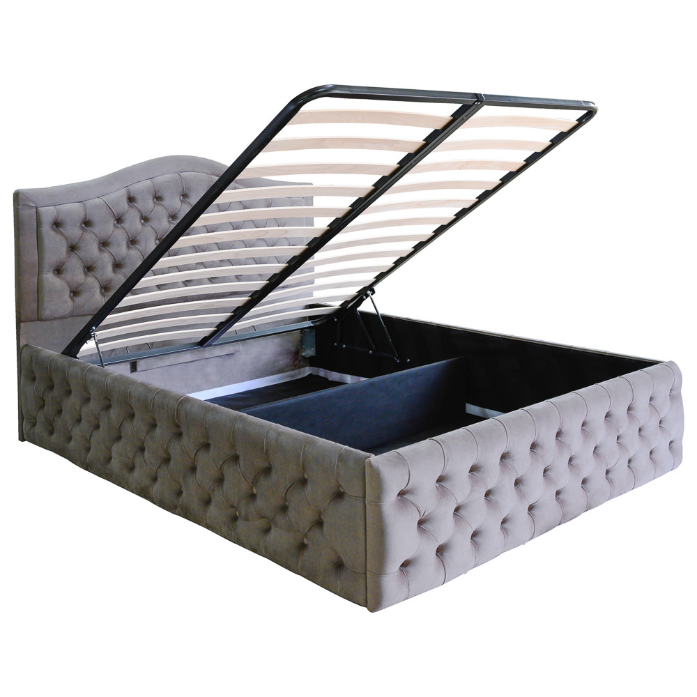 Pat dublu tapitat model Arizona Deluxe 160/200 cm culoare gri deschis cu somiera metalica rabatabila si spatiu de depozitare [4]