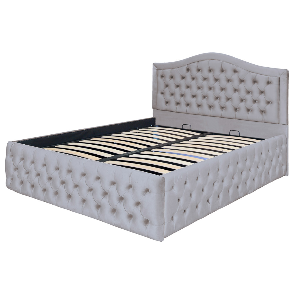 Pat dublu tapitat model Arizona Deluxe 160/200 cm culoare gri deschis cu somiera metalica rabatabila si spatiu de depozitare [5]