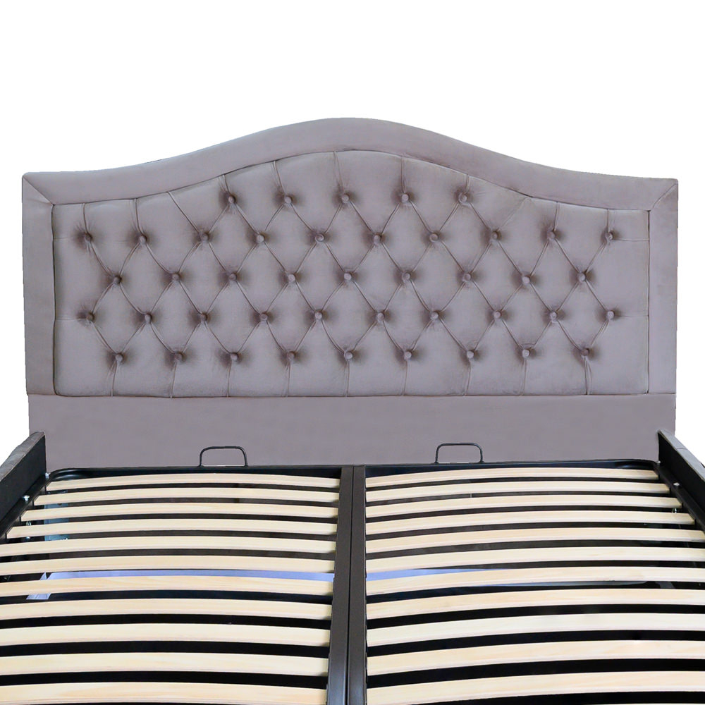 Pat dublu tapitat model Arizona Deluxe 160/200 cm culoare gri deschis cu somiera metalica rabatabila si spatiu de depozitare [2]