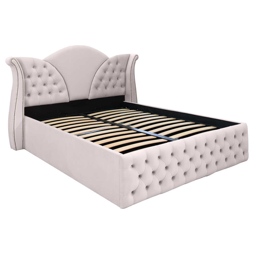Pat dublu tapitat model Florida 140/200 cm culoare crem cu somiera metalica rabatabila si spatiu de depozitare [1]