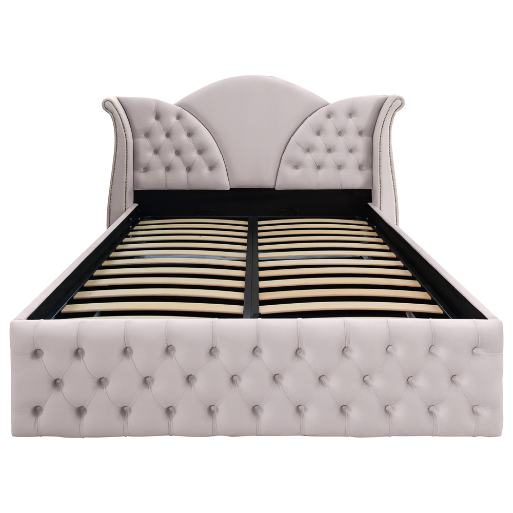 Pat dublu tapitat model Florida 140/200 cm culoare crem cu somiera metalica rabatabila si spatiu de depozitare [2]