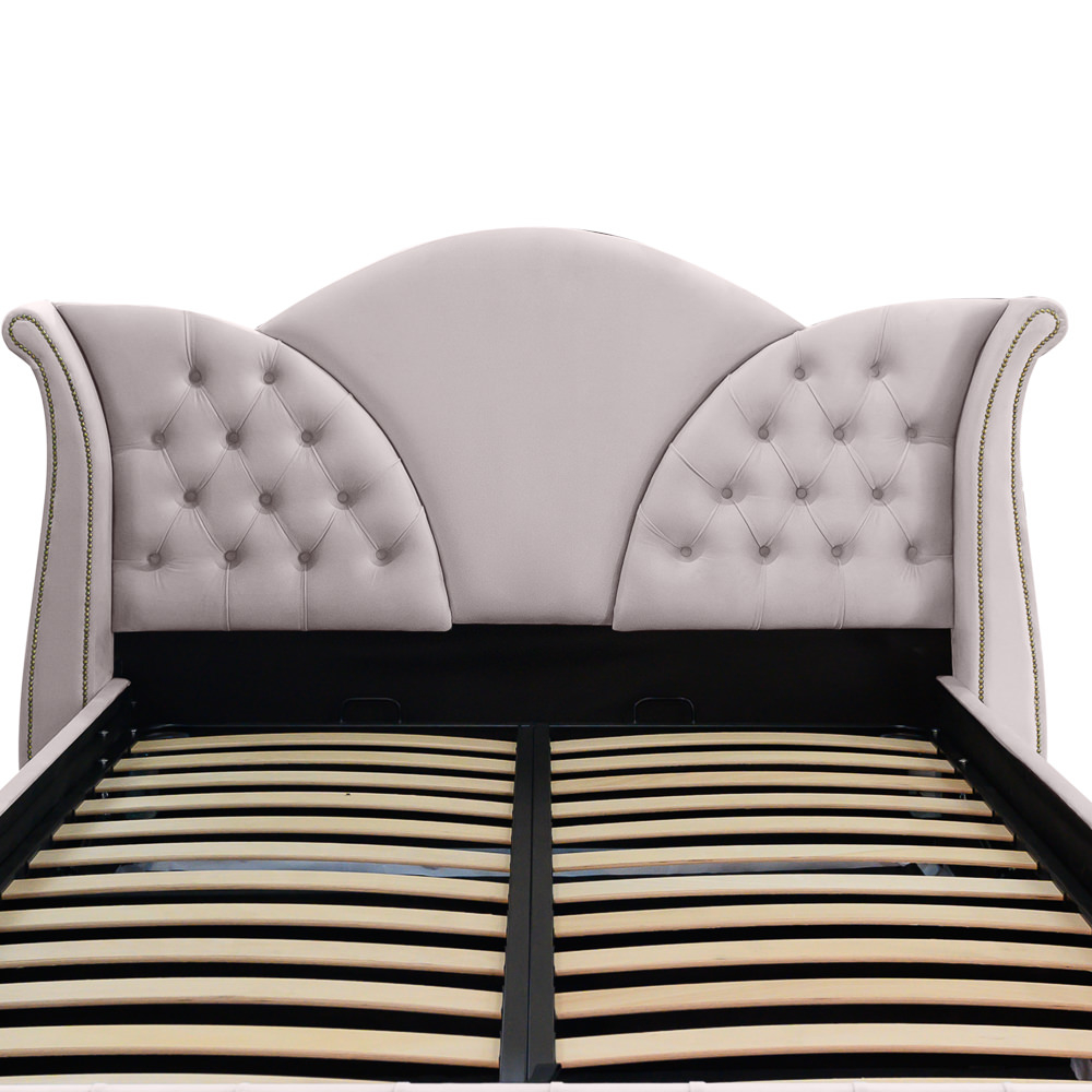 Pat dublu tapitat model Florida 140/200 cm culoare crem cu somiera metalica rabatabila si spatiu de depozitare [3]