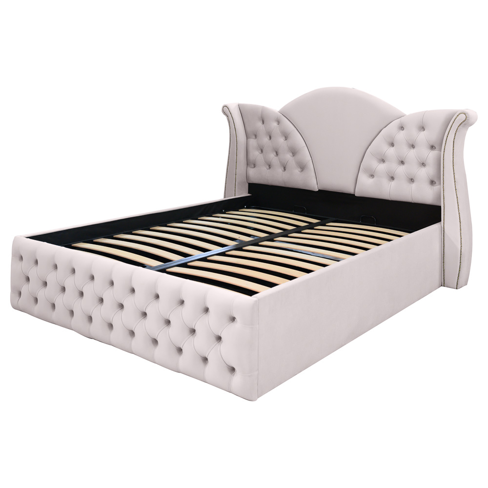Pat dublu tapitat model Florida 140/200 cm culoare crem cu somiera metalica rabatabila si spatiu de depozitare [5]