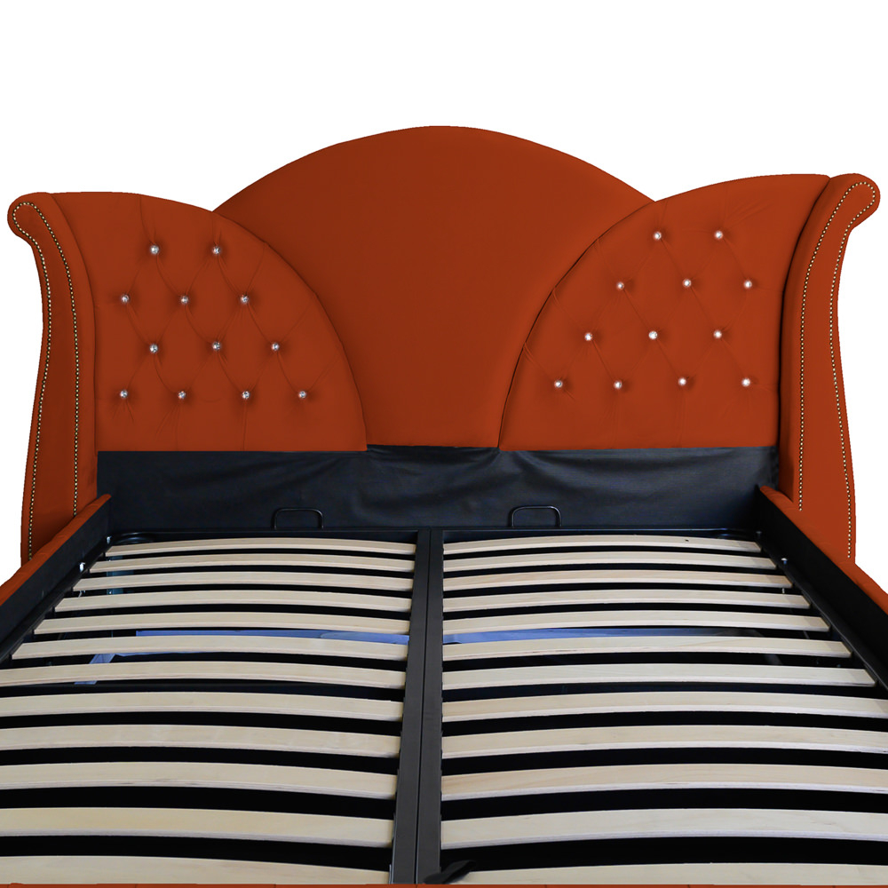 Pat dublu tapitat model Florida Deluxe 140/200 cm culoare caramiziu cu somiera metalica rabatabila si spatiu de depozitare [3]