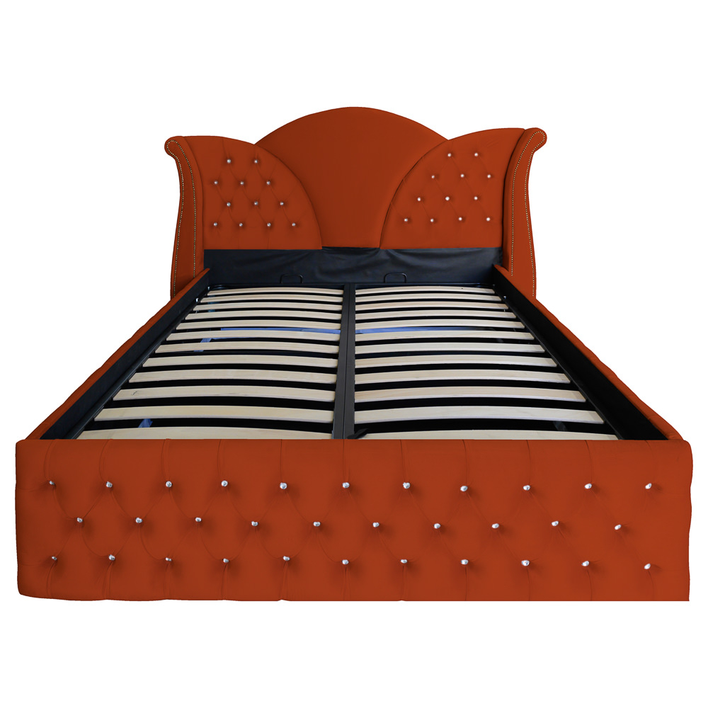 Pat dublu tapitat model Florida Deluxe 140/200 cm culoare caramiziu cu somiera metalica rabatabila si spatiu de depozitare [2]