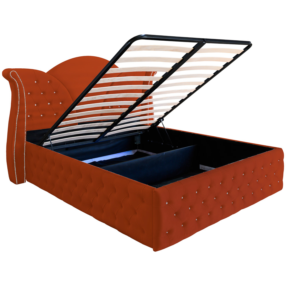 Pat dublu tapitat model Florida Deluxe 140/200 cm culoare caramiziu cu somiera metalica rabatabila si spatiu de depozitare [1]