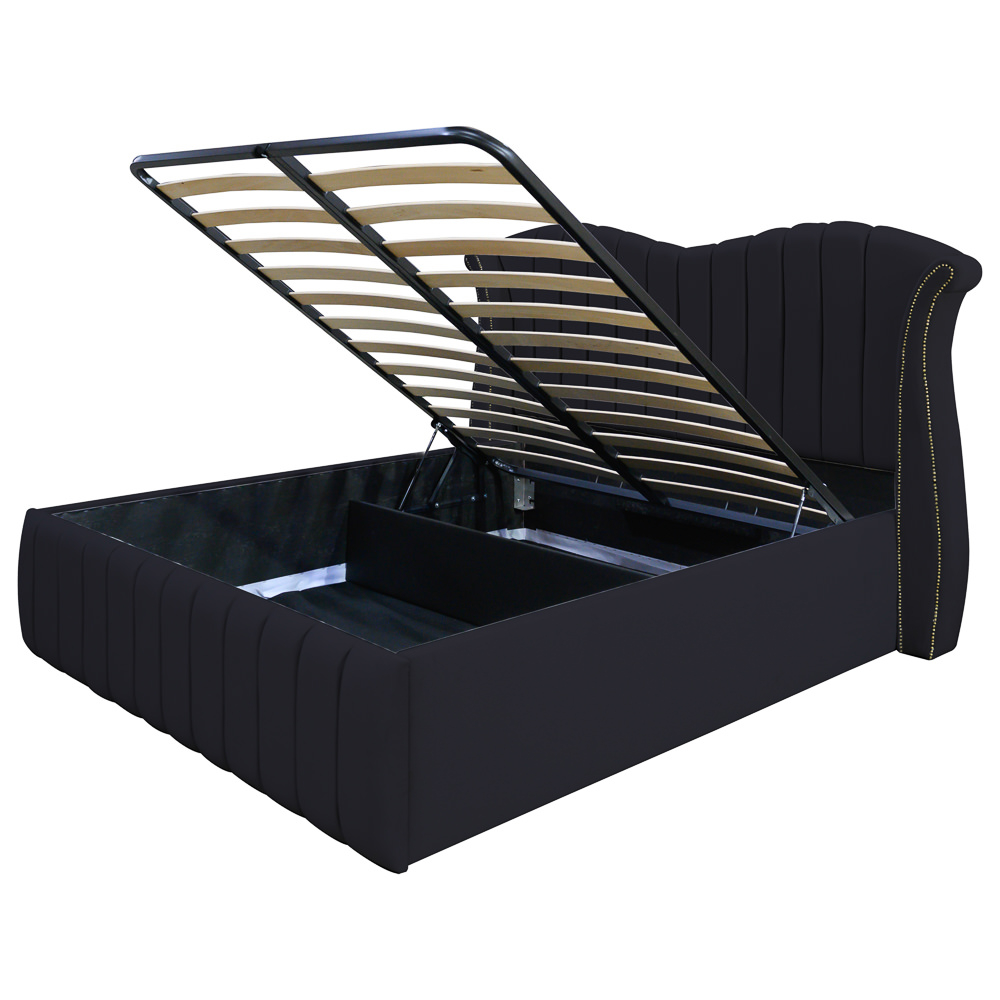 Pat dublu tapitat model Hawaii, 160/200 cm, culoare negru, cu somiera metalica rabatabila si spatiu de depozitare [4]