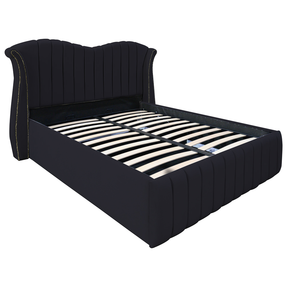 Pat dublu tapitat model Hawaii, 160/200 cm, culoare negru, cu somiera metalica rabatabila si spatiu de depozitare [1]