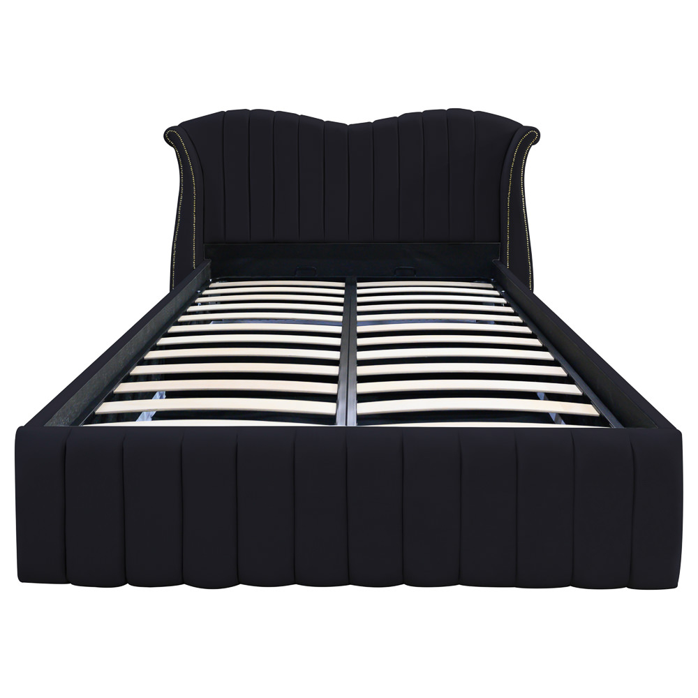 Pat dublu tapitat model Hawaii, 160/200 cm, culoare negru, cu somiera metalica rabatabila si spatiu de depozitare [3]