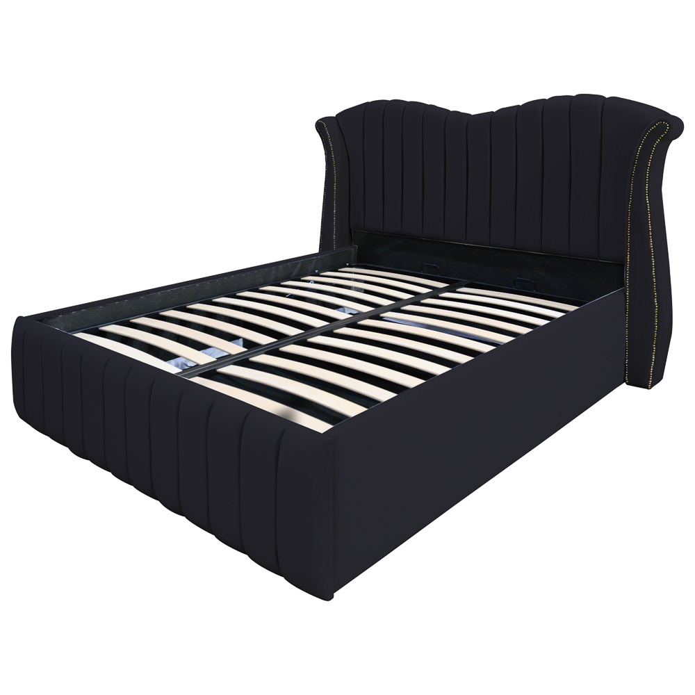 Pat dublu tapitat model Hawaii, 160/200 cm, culoare negru, cu somiera metalica rabatabila si spatiu de depozitare [5]
