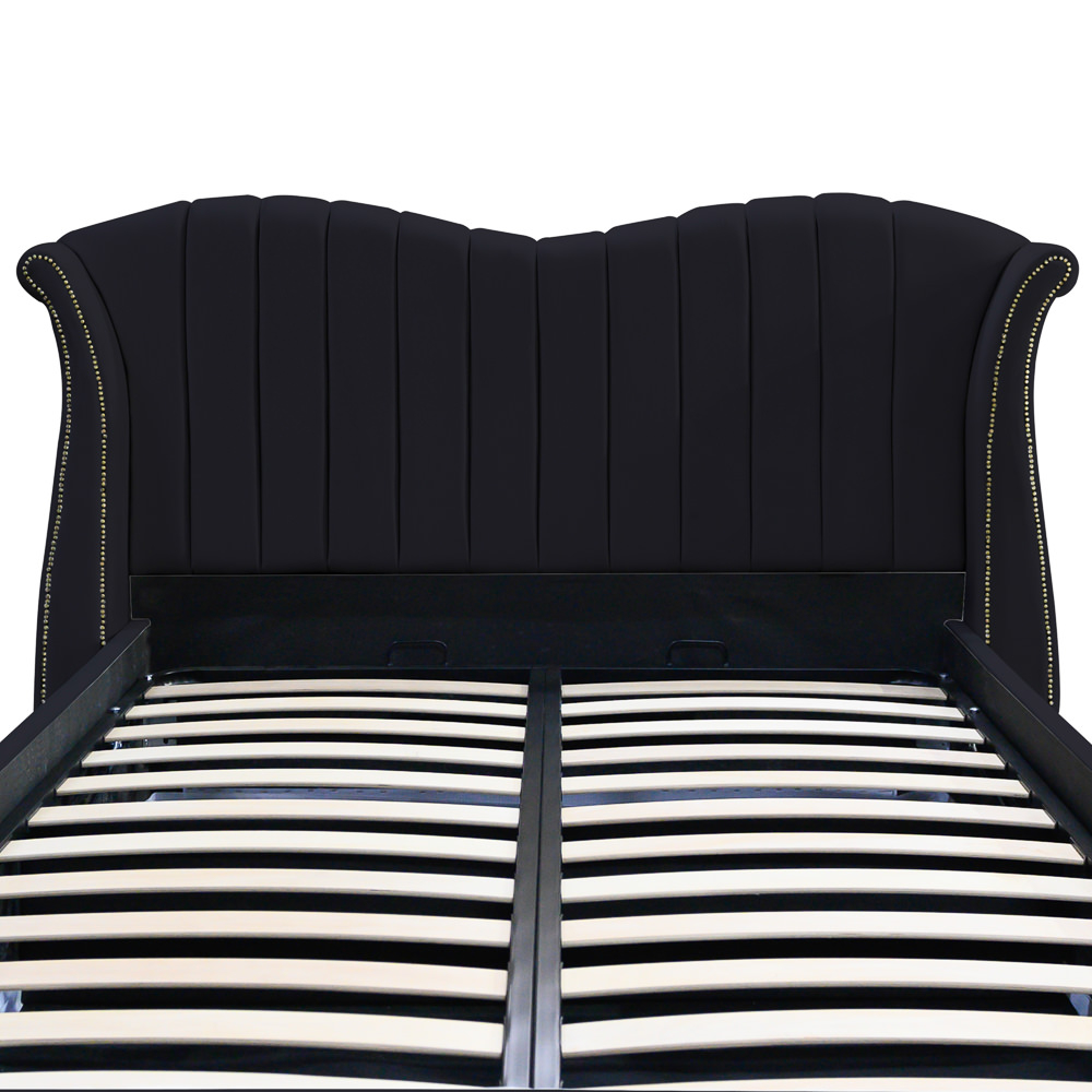 Pat dublu tapitat model Hawaii, 160/200 cm, culoare negru, cu somiera metalica rabatabila si spatiu de depozitare [2]