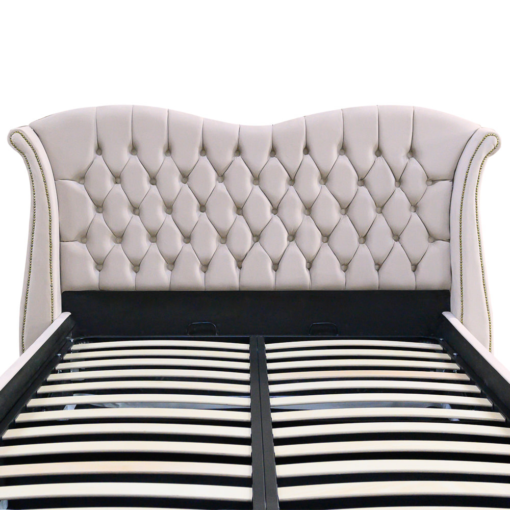 Pat dublu tapitat model Indiana, 160/200 cm, culoare crem, cu somiera metalica rabatabila si spatiu de depozitare [2]