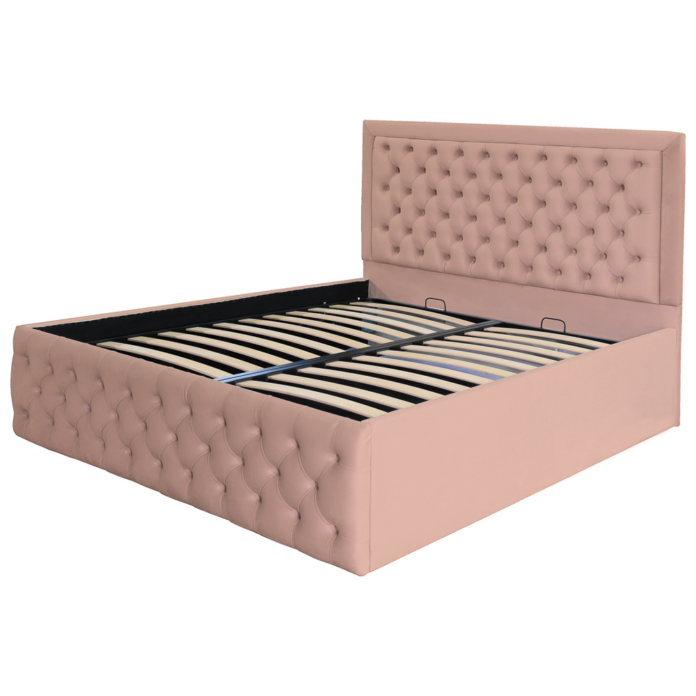 Pat dublu tapitat model Louisiana 160/200 cm culoare cappuccino cu somiera metalica rabatabila si spatiu de depozitare [5]