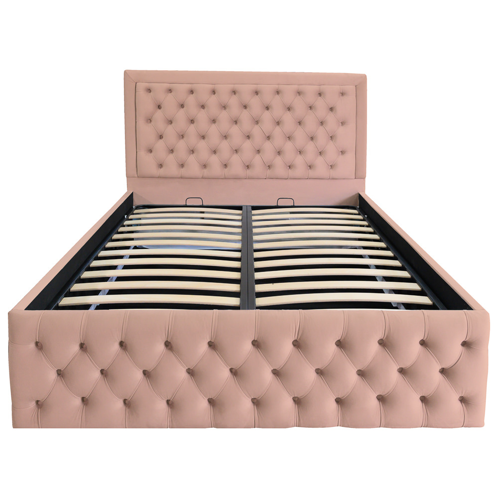 Pat dublu tapitat model Louisiana 160/200 cm culoare cappuccino cu somiera metalica rabatabila si spatiu de depozitare [4]