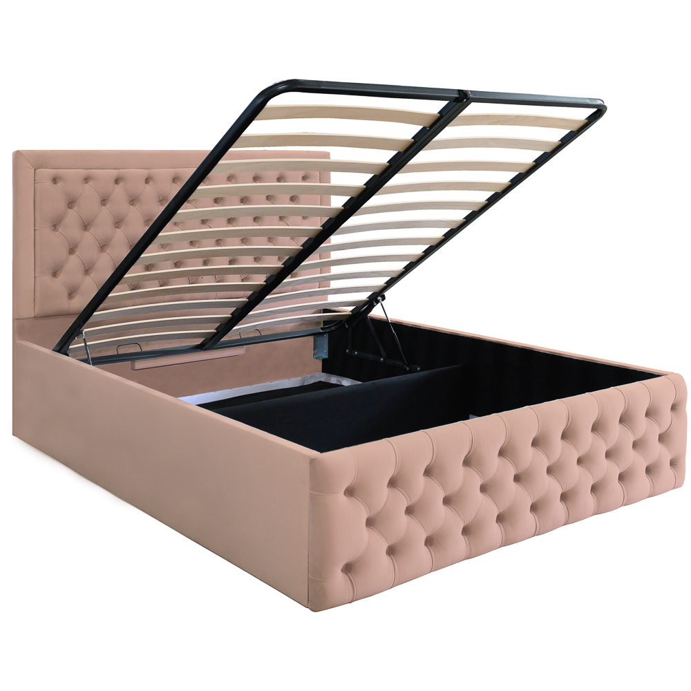 Pat dublu tapitat model Louisiana 160/200 cm culoare cappuccino cu somiera metalica rabatabila si spatiu de depozitare [2]