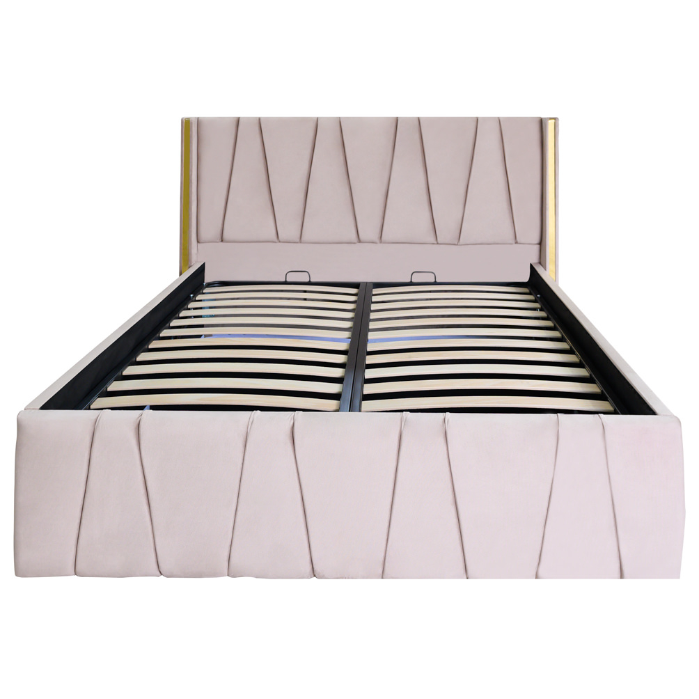 Pat dublu tapitat model Montana 140/200 culoare crem cu somiera metalica rabatabila si spatiu depozitare [4]