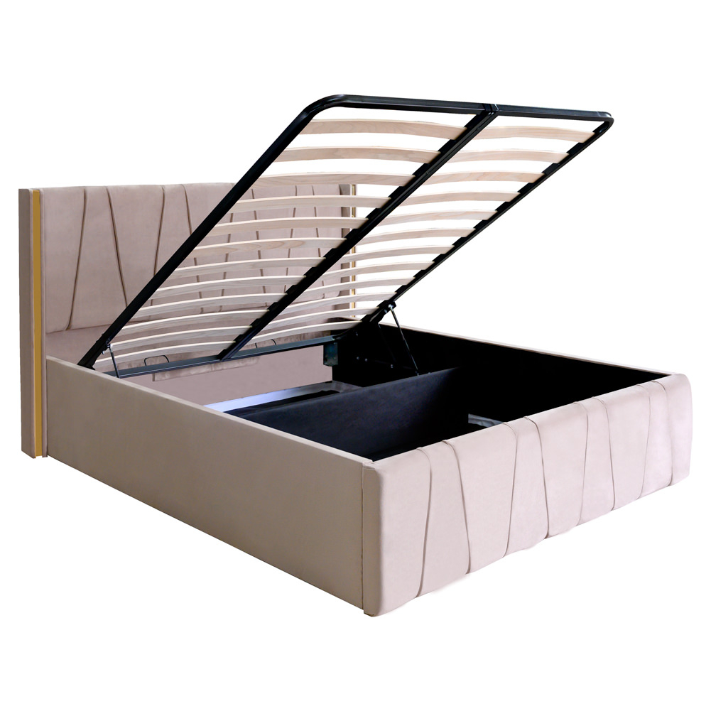 Pat dublu tapitat model Montana 140/200 culoare crem cu somiera metalica rabatabila si spatiu depozitare [2]