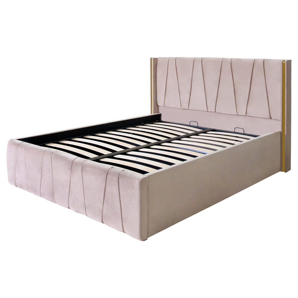 Pat dublu tapitat model Montana 140/200 culoare crem cu somiera metalica rabatabila si spatiu depozitare [5]