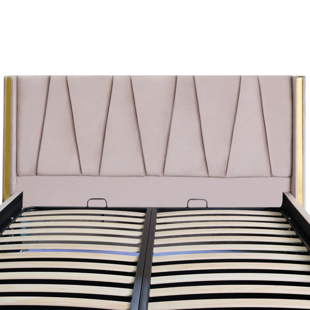 Pat dublu tapitat model Montana 140/200 culoare crem cu somiera metalica rabatabila si spatiu depozitare [3]