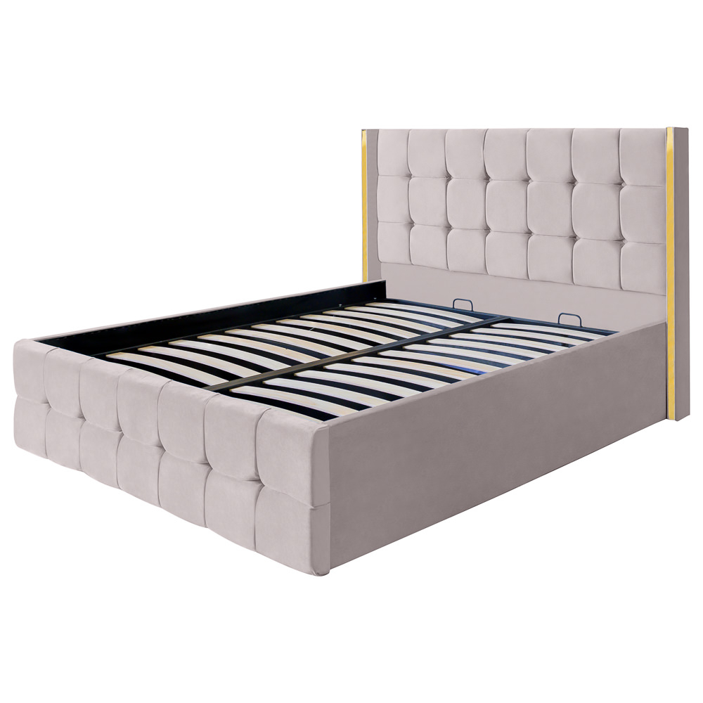 Pat dublu tapitat model Nevada 160/200 cm culoare crem cu somiera metalica rabatabila si spatiu de depozitare [4]