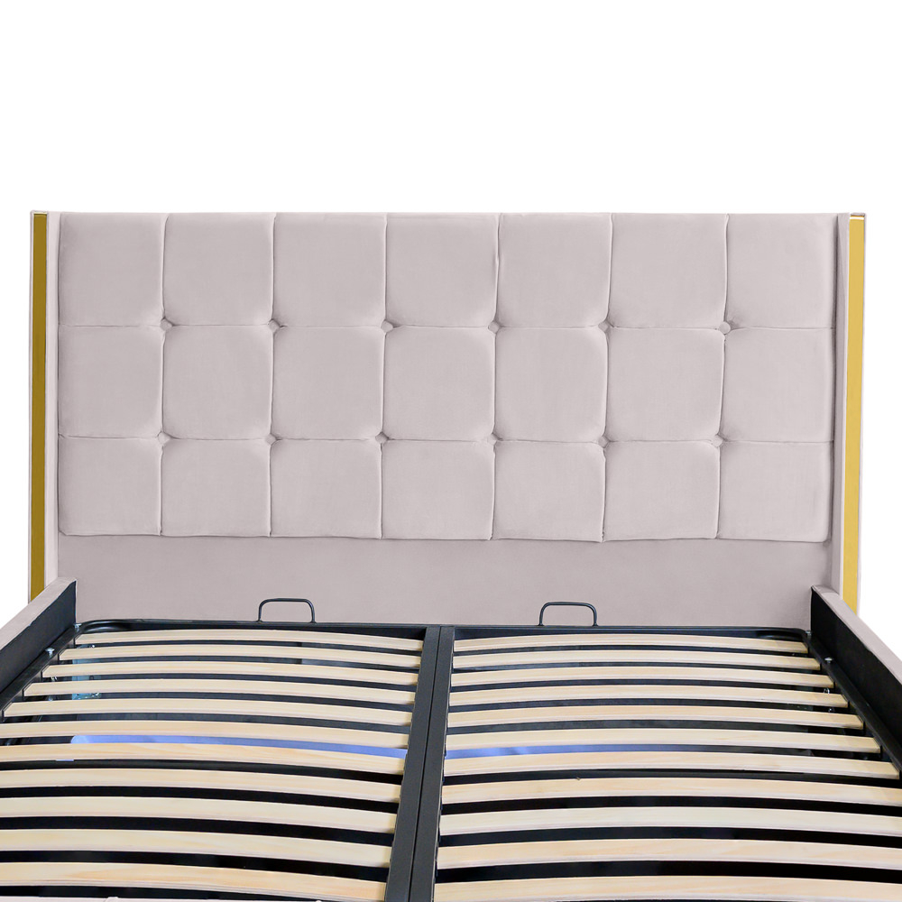 Pat dublu tapitat model Nevada 160/200 cm culoare crem cu somiera metalica rabatabila si spatiu de depozitare [2]