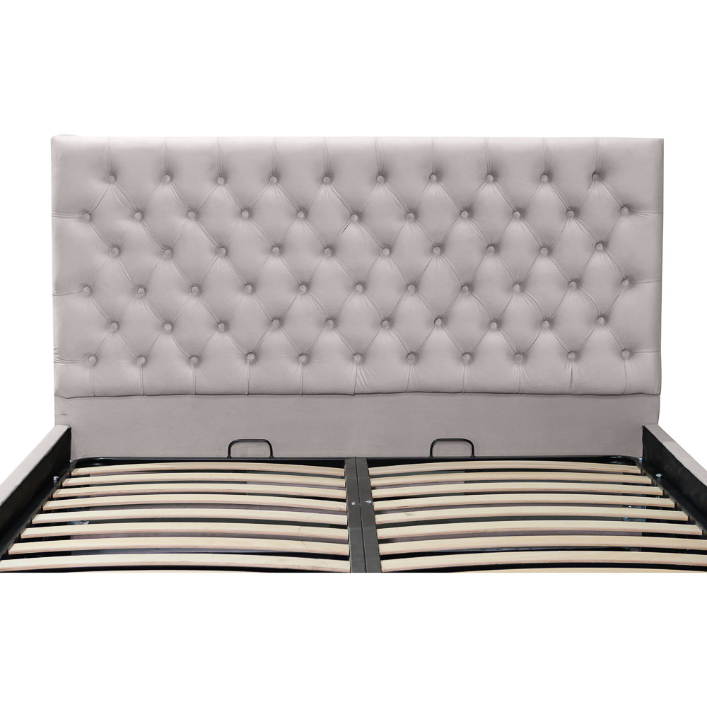 Pat dublu tapitat model Texas, 160/200cm, culoare crem, cu somiera metalica rabatabila si spatiu de depozitare [3]