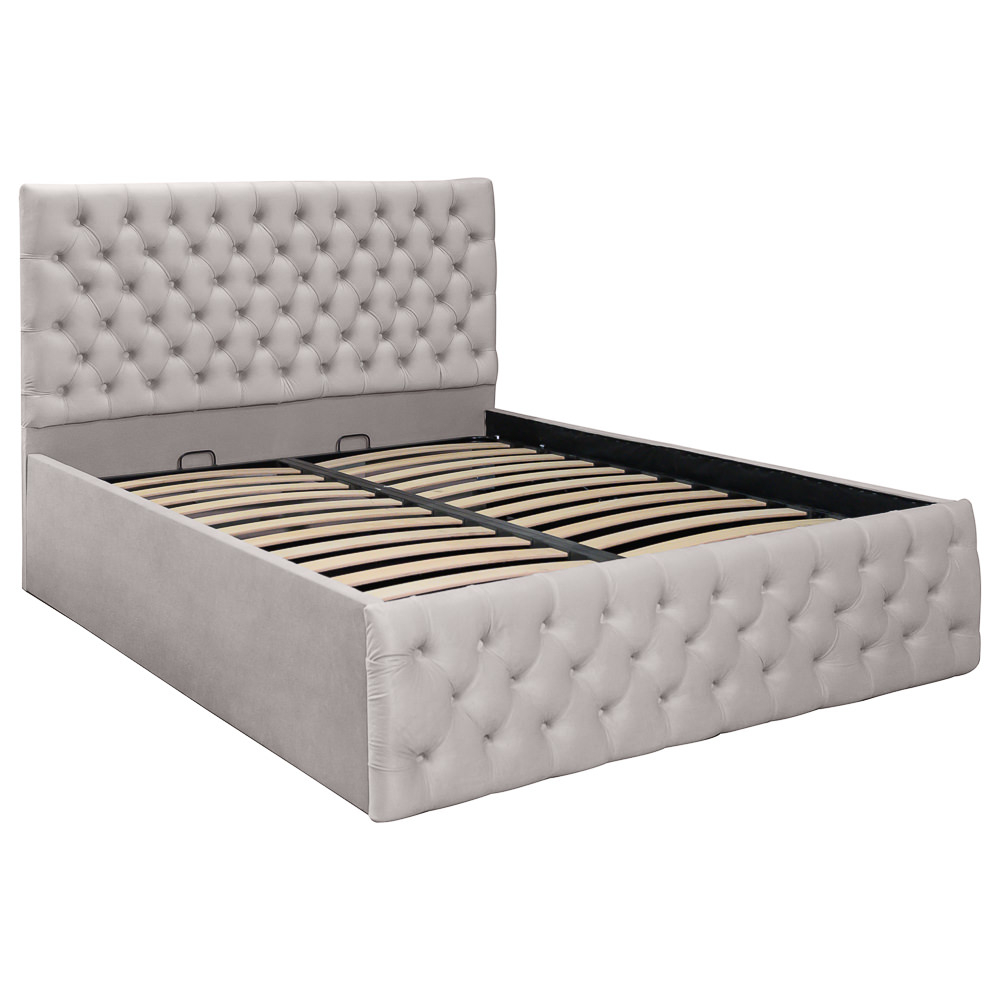 Pat dublu tapitat model Texas, 160/200cm, culoare crem, cu somiera metalica rabatabila si spatiu de depozitare [1]