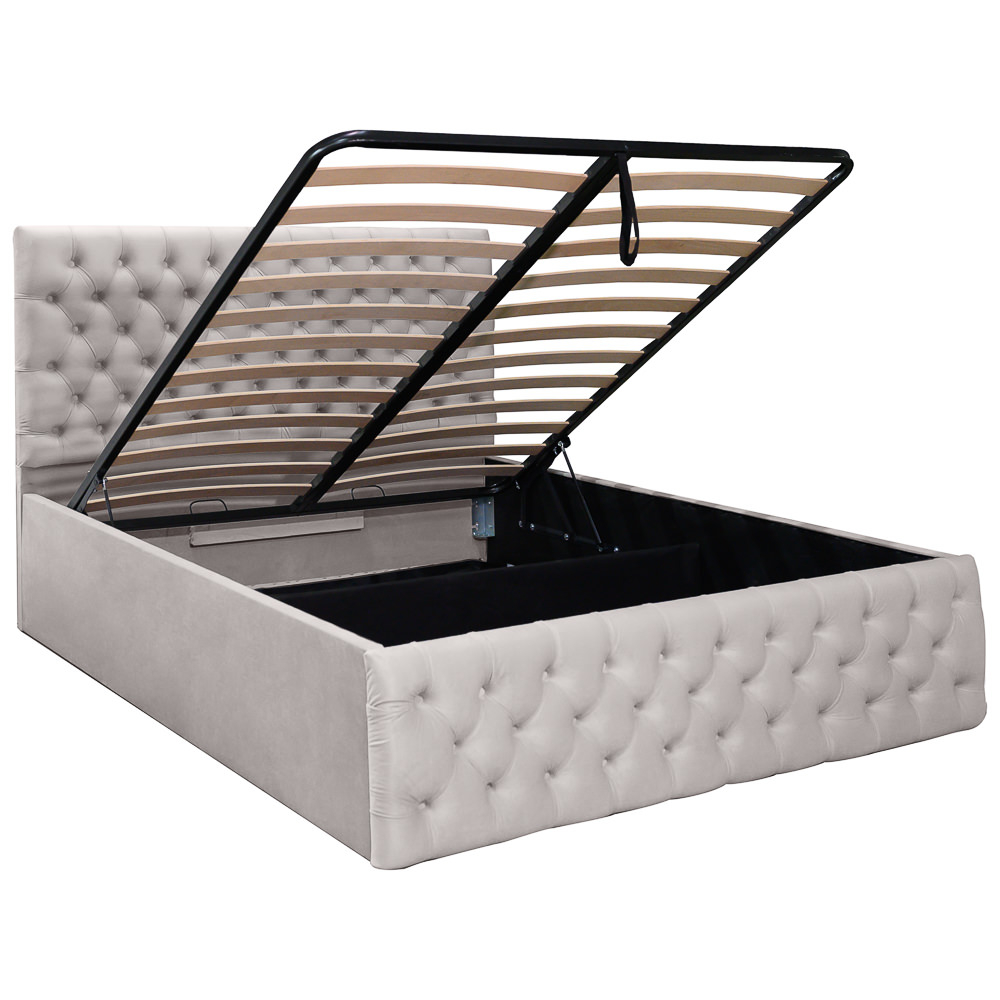 Pat dublu tapitat model Texas, 160/200cm, culoare crem, cu somiera metalica rabatabila si spatiu de depozitare [5]