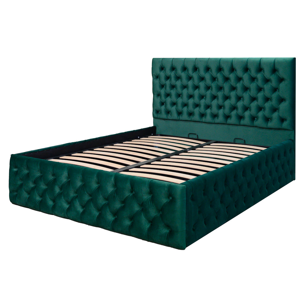 Pat dublu tapitat model Texas Deluxe 140/200 cm culoare verde cu somiera metalica rabatabila si spatiu de depozitare [2]