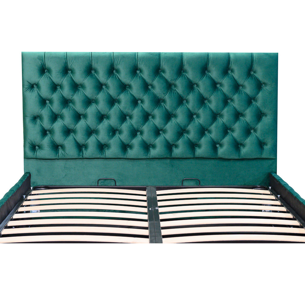 Pat dublu tapitat model Texas Deluxe 140/200 cm culoare verde cu somiera metalica rabatabila si spatiu de depozitare [3]