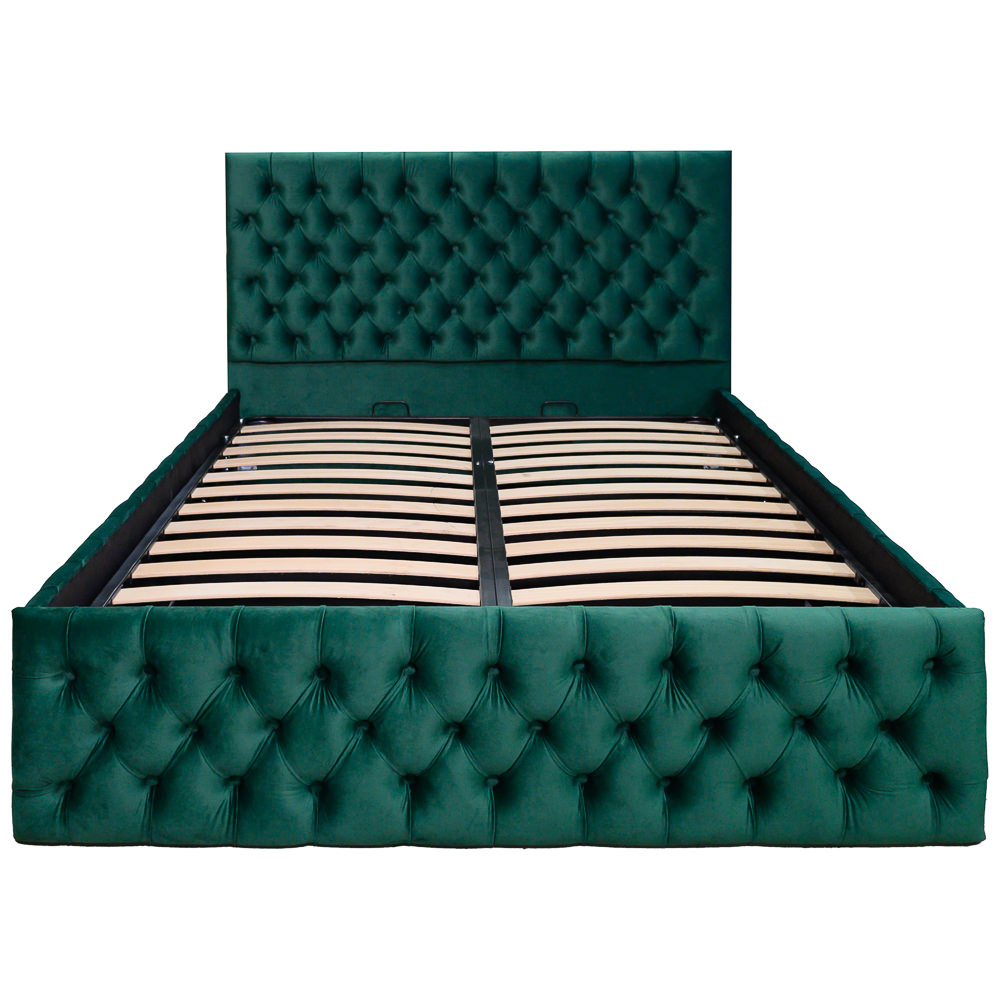 Pat dublu tapitat model Texas Deluxe 140/200 cm culoare verde cu somiera metalica rabatabila si spatiu de depozitare [4]