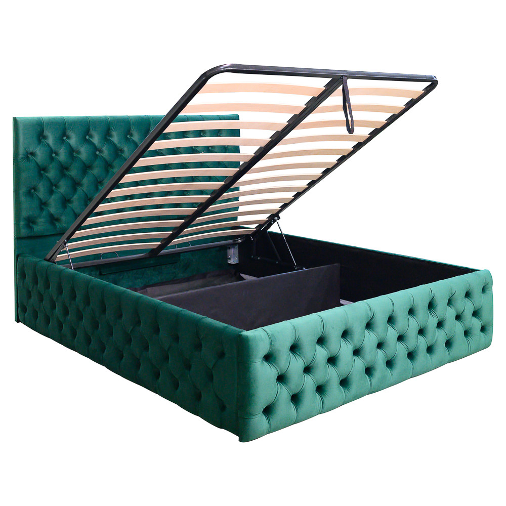 Pat dublu tapitat model Texas Deluxe 140/200 cm culoare verde cu somiera metalica rabatabila si spatiu de depozitare [5]