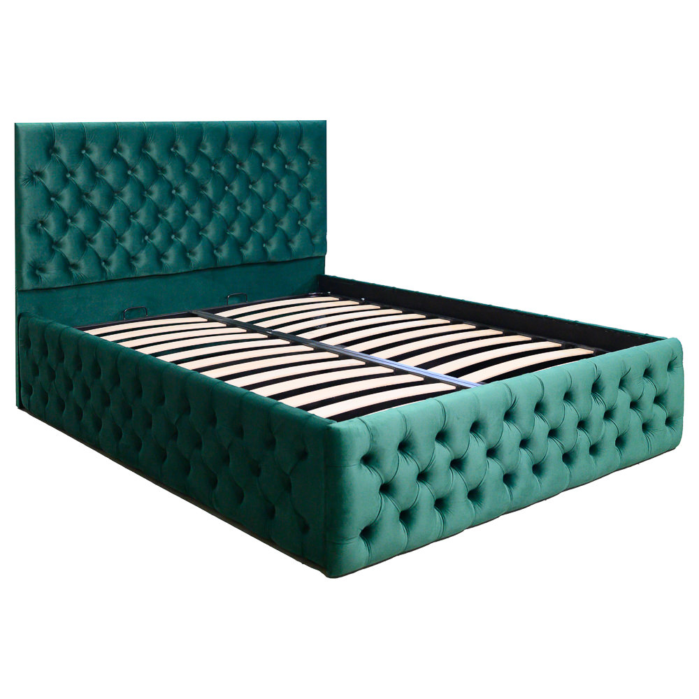 Pat dublu tapitat model Texas Deluxe 140/200 cm culoare verde cu somiera metalica rabatabila si spatiu de depozitare [1]