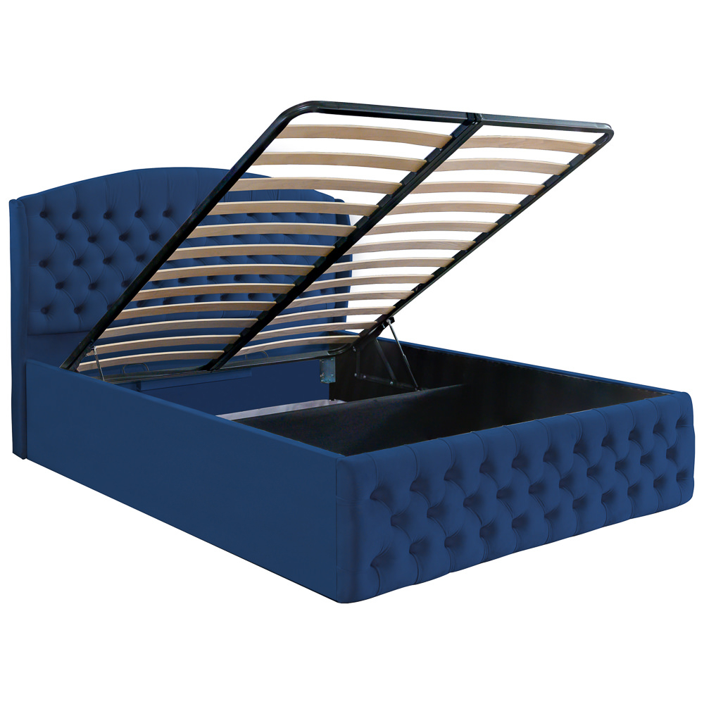 Pat dublu tapitat model Vancouver 180/200 cm culoare albastru cu somiera metalica rabatabila si spatiu de depozitare [2]