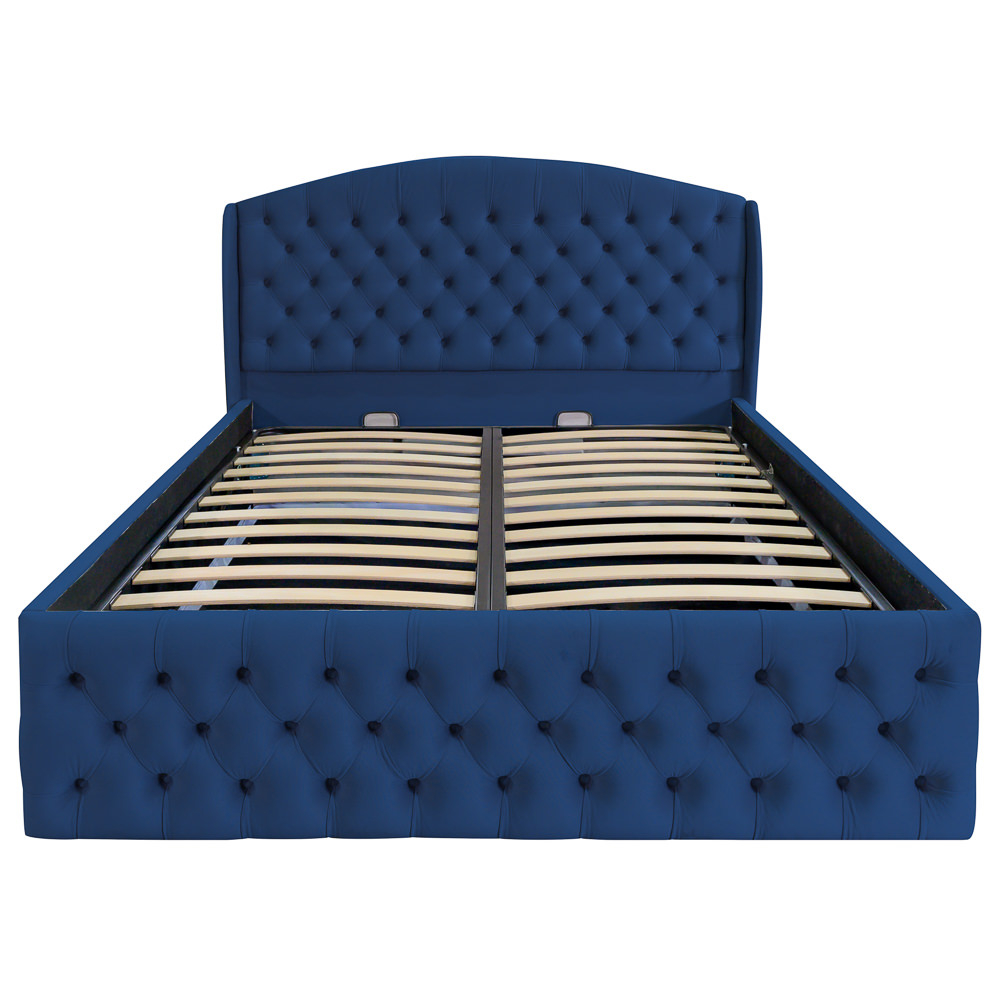 Pat dublu tapitat model Vancouver 180/200 cm culoare albastru cu somiera metalica rabatabila si spatiu de depozitare [4]