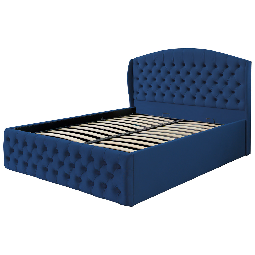 Pat dublu tapitat model Vancouver 180/200 cm culoare albastru cu somiera metalica rabatabila si spatiu de depozitare [5]