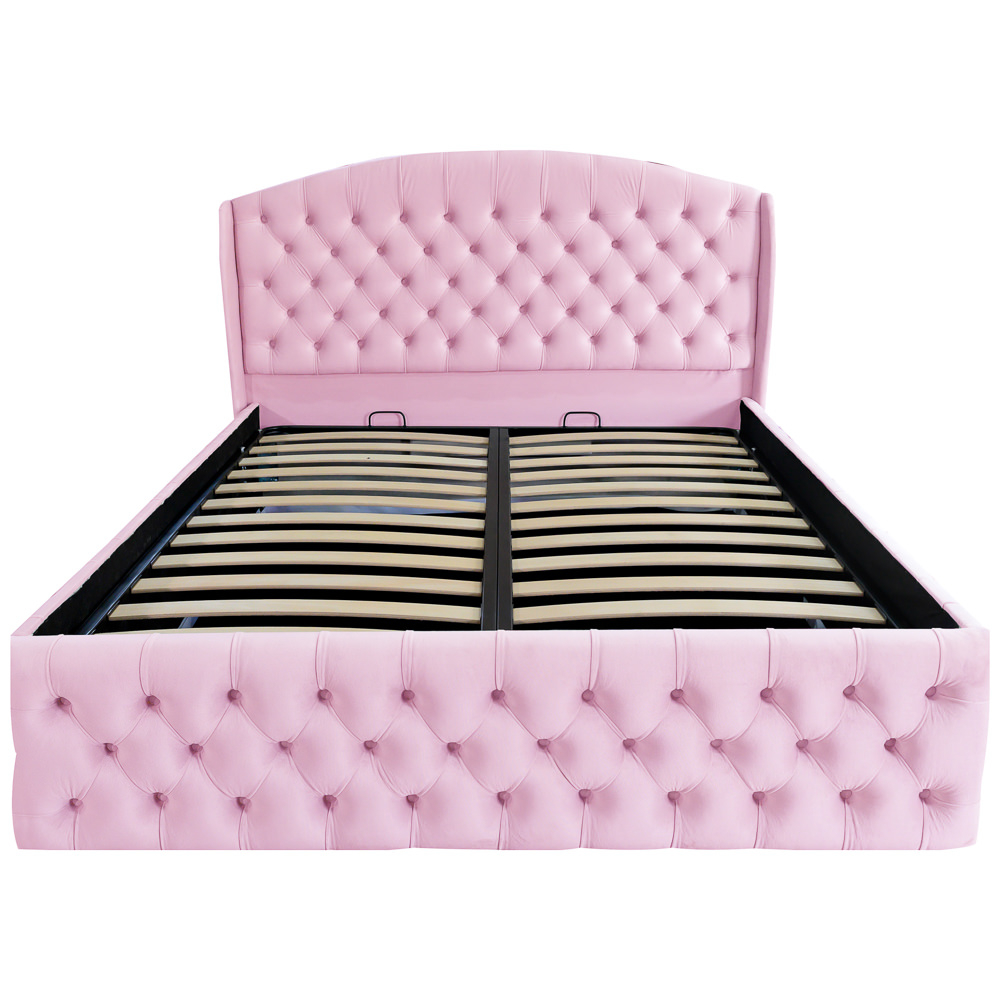 Pat dublu tapitat model Vancouver Deluxe 120/200 cm culoare roz cu somiera metalica rabatabila si spatiu de depozitare [4]