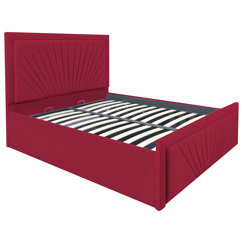 Pat dublu tapitat model Virginia, 140/200 cm, culoare visiniu, cu somiera metalica rabatabila si spatiu de depozitare [1]