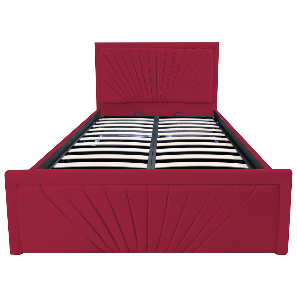 Pat dublu tapitat model Virginia, 140/200 cm, culoare visiniu, cu somiera metalica rabatabila si spatiu de depozitare [2]