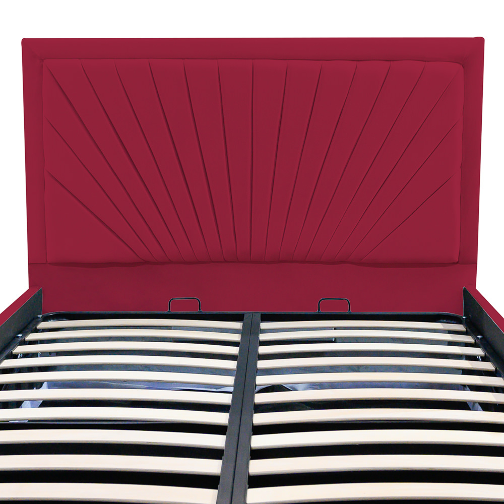 Pat dublu tapitat model Virginia, 140/200 cm, culoare visiniu, cu somiera metalica rabatabila si spatiu de depozitare [3]
