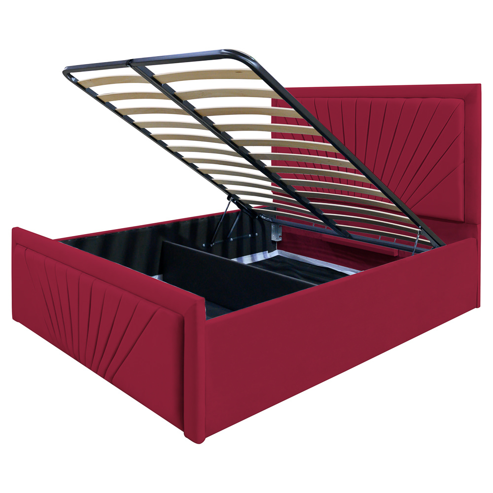 Pat dublu tapitat model Virginia, 140/200 cm, culoare visiniu, cu somiera metalica rabatabila si spatiu de depozitare [4]