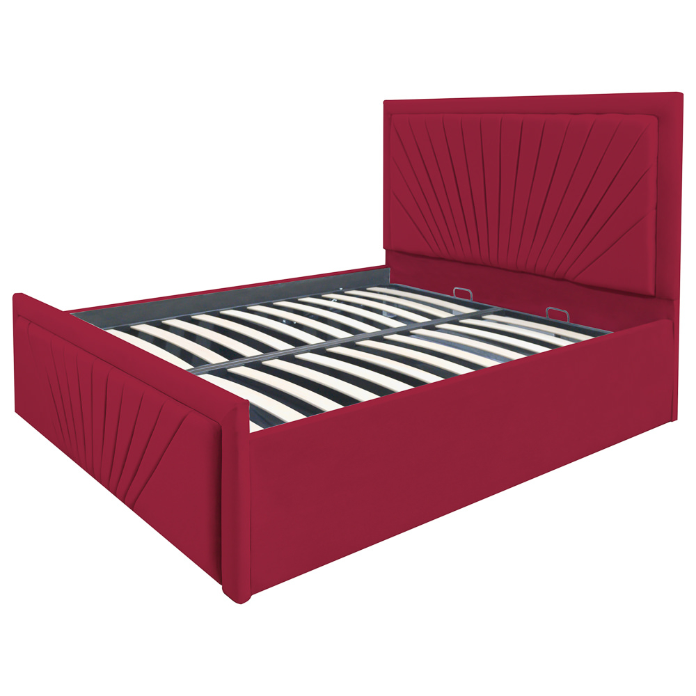 Pat dublu tapitat model Virginia, 140/200 cm, culoare visiniu, cu somiera metalica rabatabila si spatiu de depozitare [5]