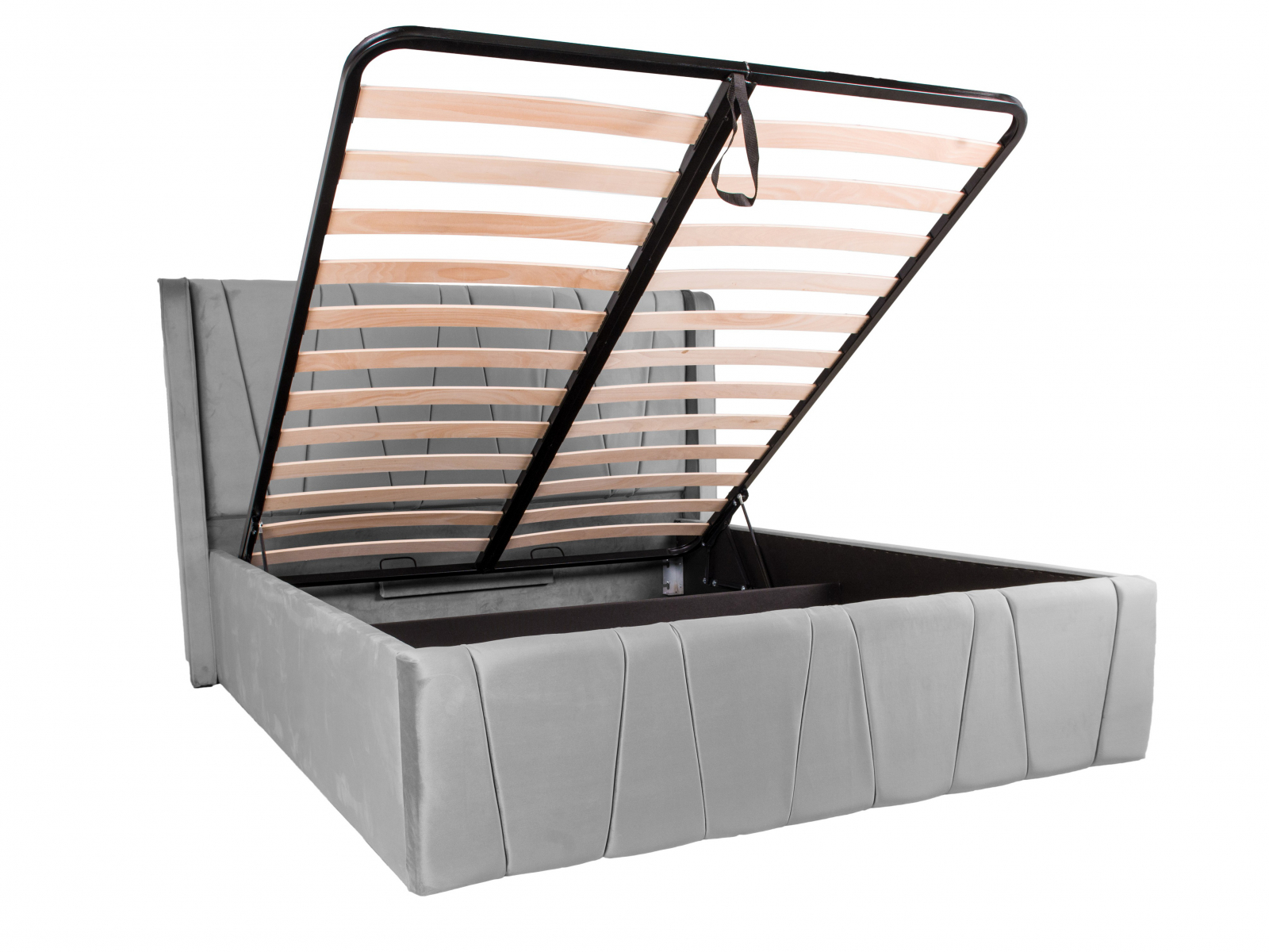 Pat dublu tapitat Montana simple 160/200 cm, gri deschis, cu somiera metalica rabatabila si spatiu de depozitare [4]