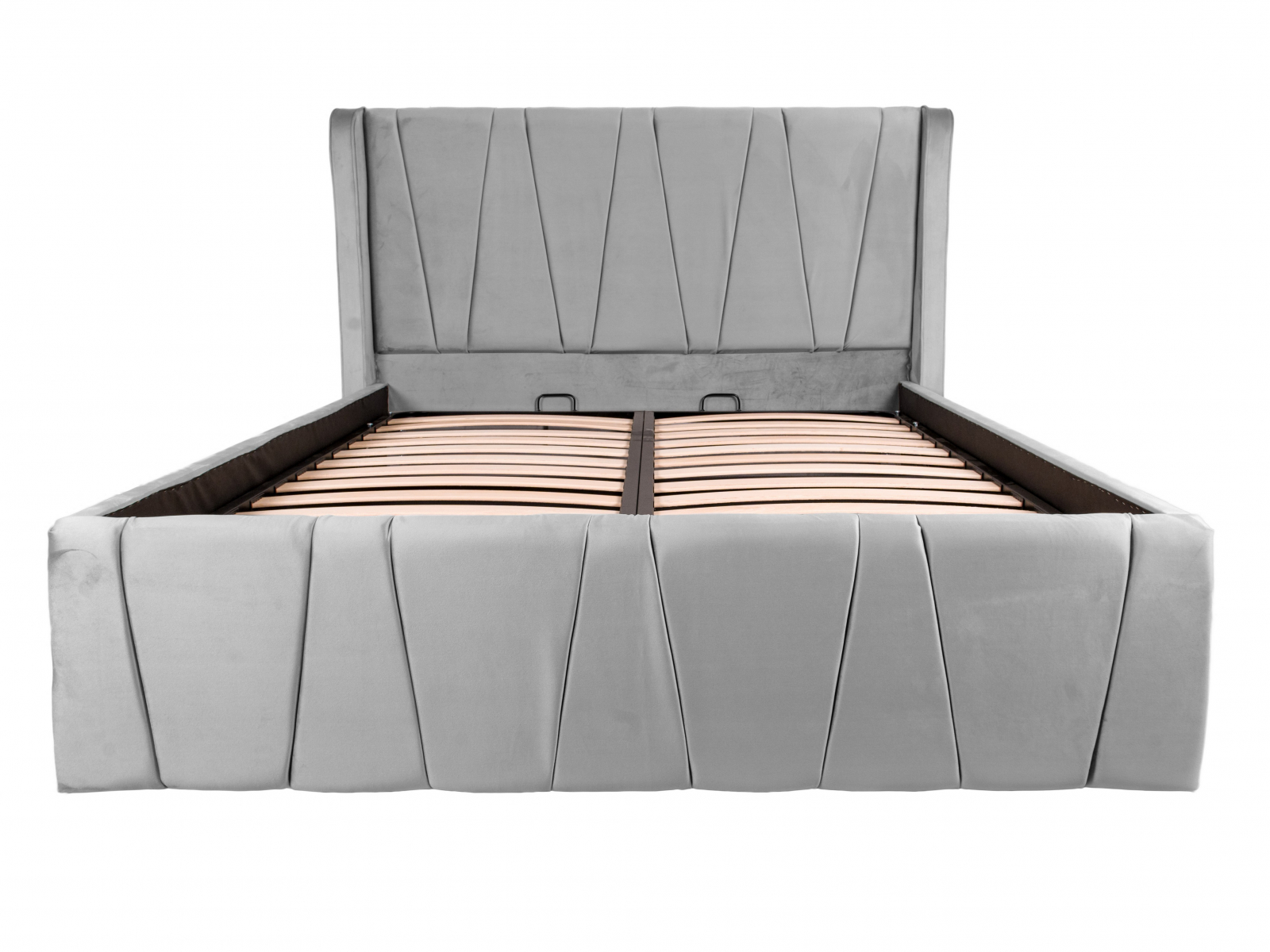 Pat dublu tapitat Montana simple 160/200 cm, gri deschis, cu somiera metalica rabatabila si spatiu de depozitare [2]