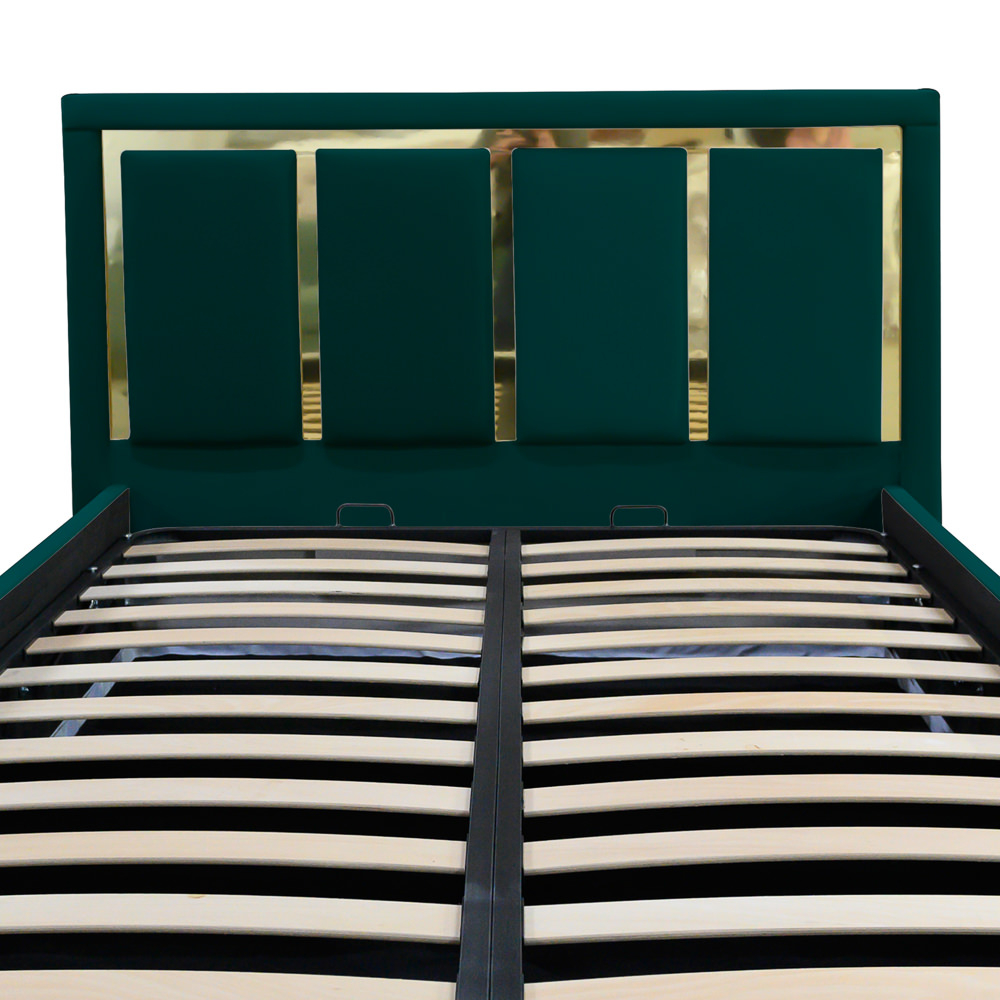 Pat dublu tapitat New York cu benzi aurii, 160/200, verde, cu somiera metalica rabatabila si spatiu de depozitare [5]