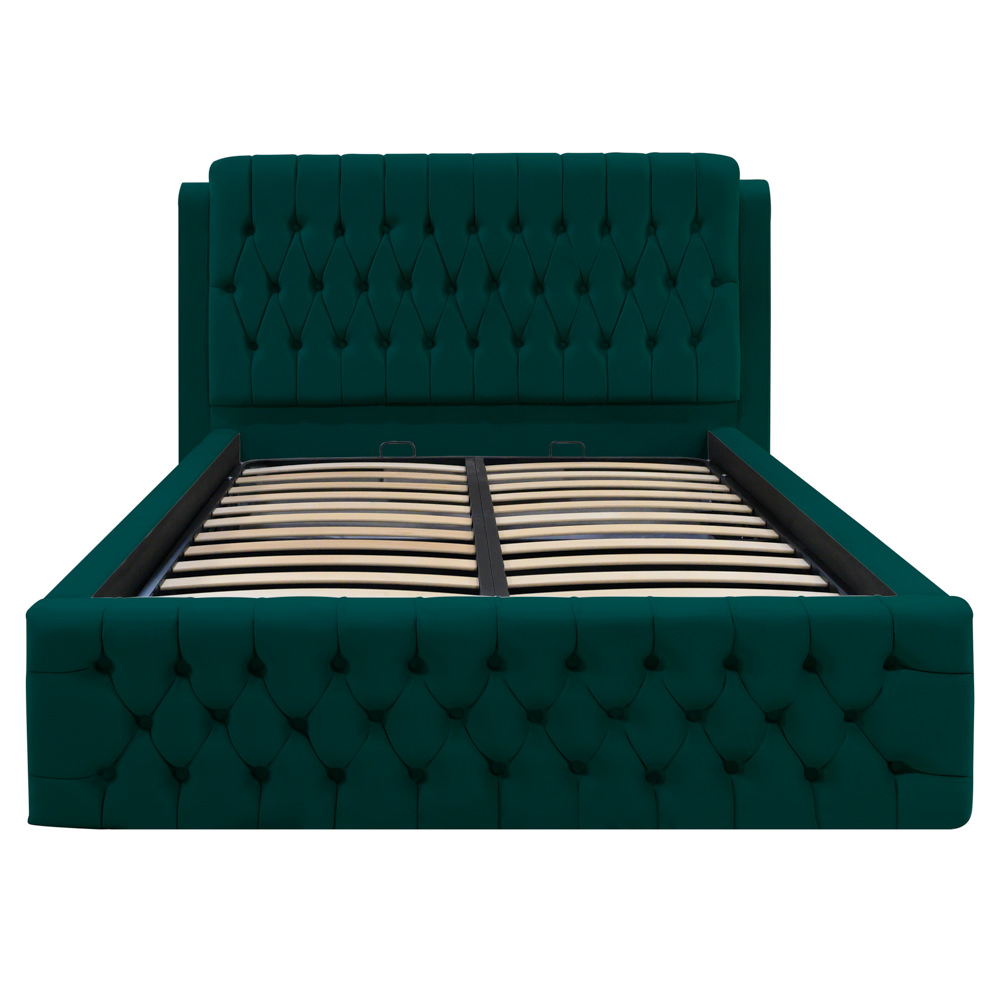 Pat dublu tapitat Olympia, 140/200, verde, cu somiera metalica rabatabila si spatiu de depozitare [3]