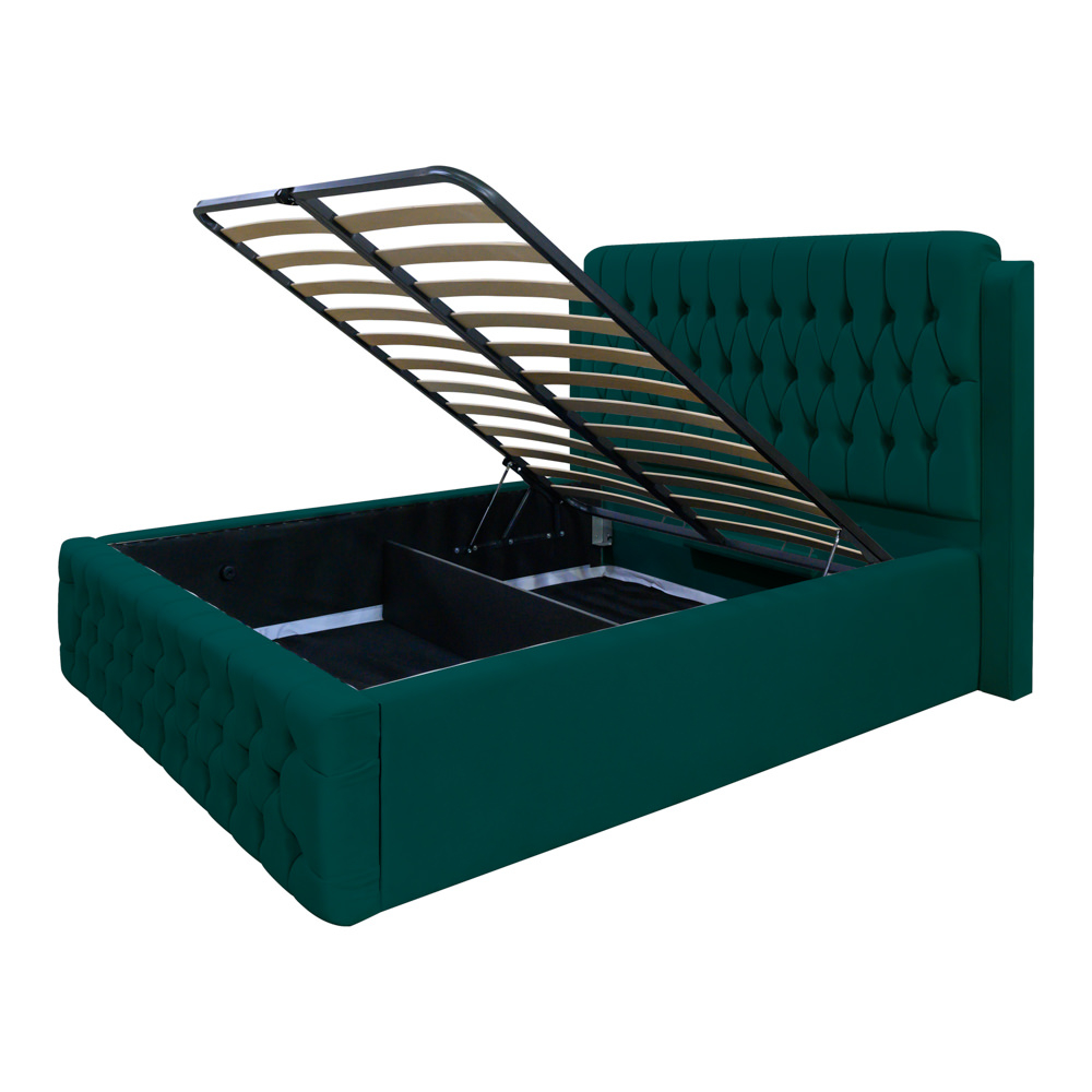 Pat dublu tapitat Olympia, 140/200, verde, cu somiera metalica rabatabila si spatiu de depozitare [2]