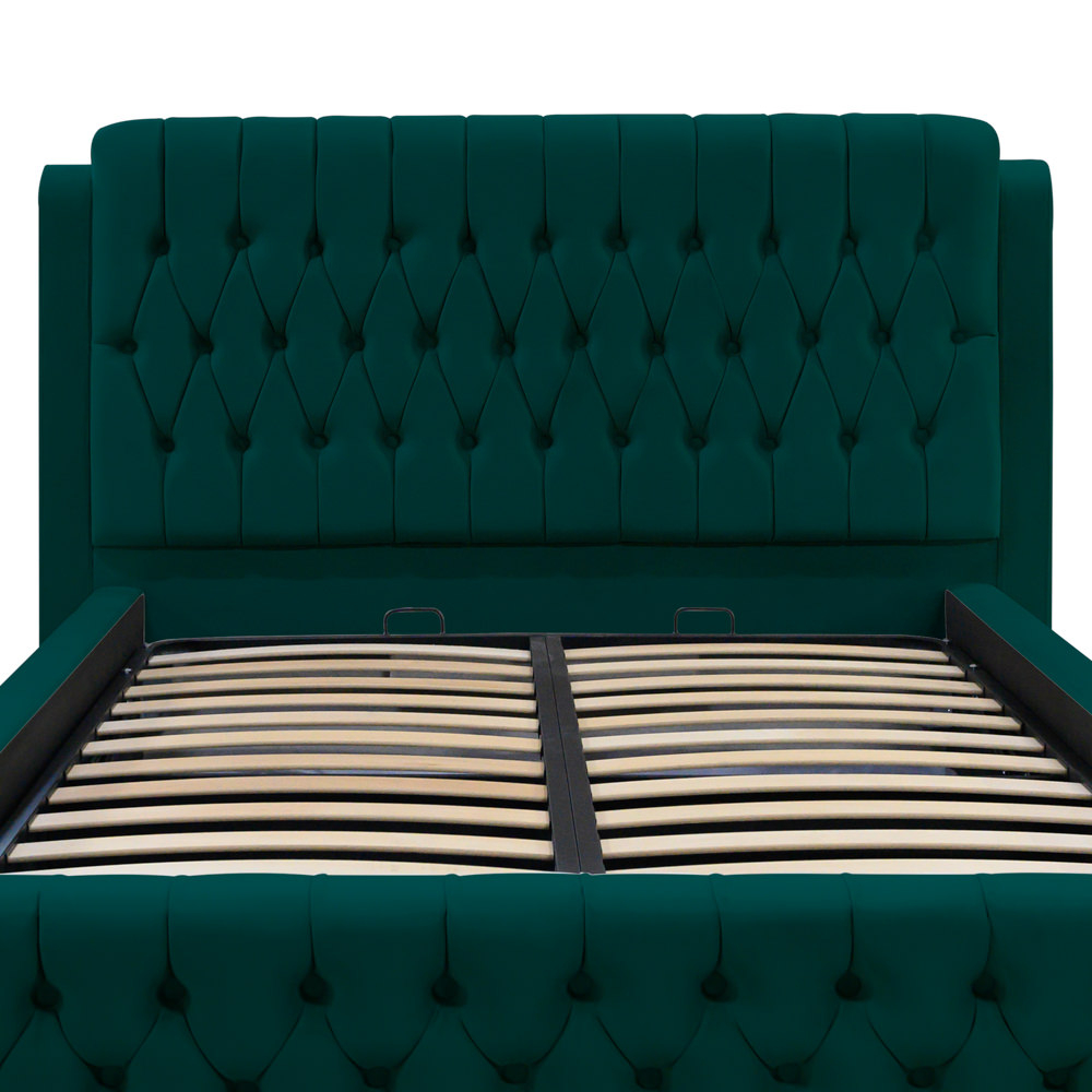 Pat dublu tapitat Olympia, 140/200, verde, cu somiera metalica rabatabila si spatiu de depozitare [4]